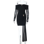 Sexy Short off Shoulder Sexy Backless Mesh Stitching Long Sleeve Dress Bella Mia