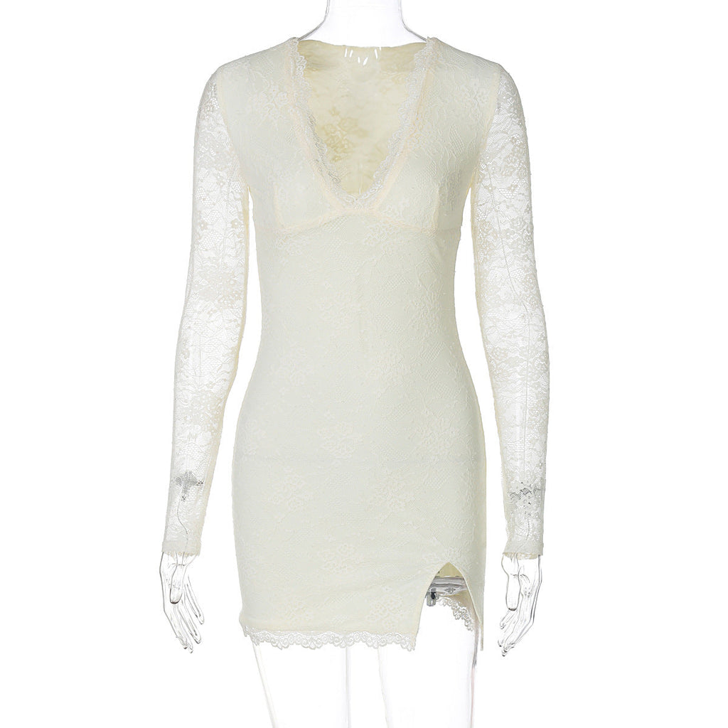 Women Clothing Autumn Winter Sexy Mesh Stitching Long Sleeve Narrow Dress Bella Mia