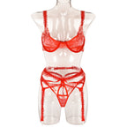 Sexy Three Piece Set Spring Embroidery Mesh Stitching Cute Lace Shoulder Strap Waist Seal Underwear Bella Mia