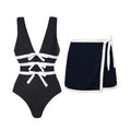 Black White V neck Bow Hollow Out Cutout out Swimsuit Women Slimming Bella Mia