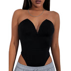 Women Clothing Sexy V Chest Bodysuit Women Tight Bottoming Shirt Slim Fit Figure Flattering Bodysuit Bella Mia