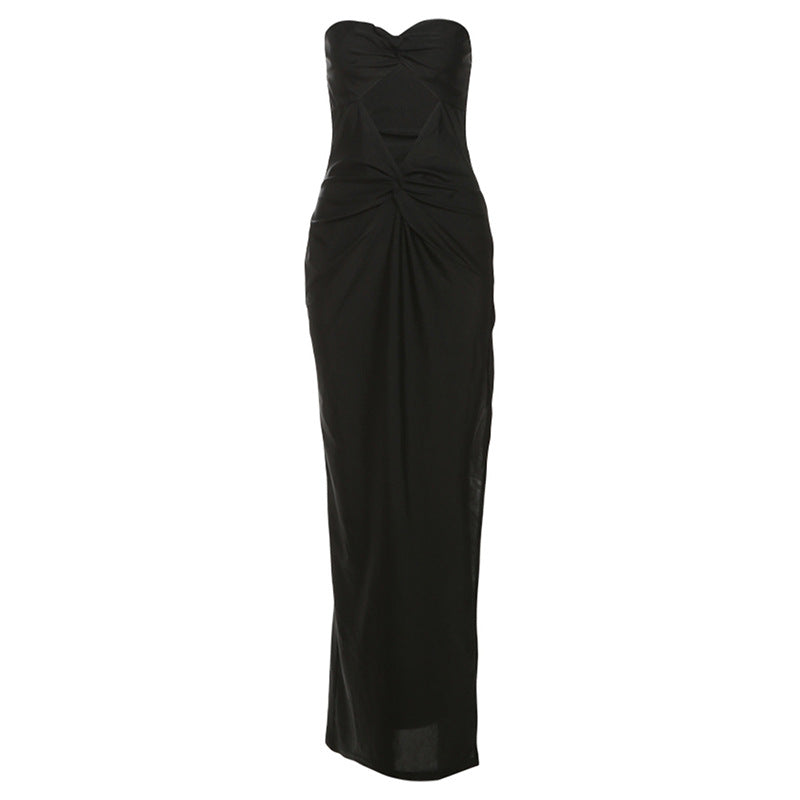 Women Clothing Spring Summer Solid Color Sexy Backless Tube Top Hollow Out Cutout Slim Sheath Dress Bella Mia