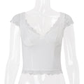 Women Clothing Summer Sexy Short Temperamental Lace Stitching Solid Color Cropped Top Bella Mia