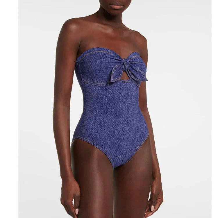 【MOQ-5 packs】 Cowboy Siamese Women Swimsuit European French Retro Cover Belly Slimming Swimsuit Vacation Beach Dress Bella Mia