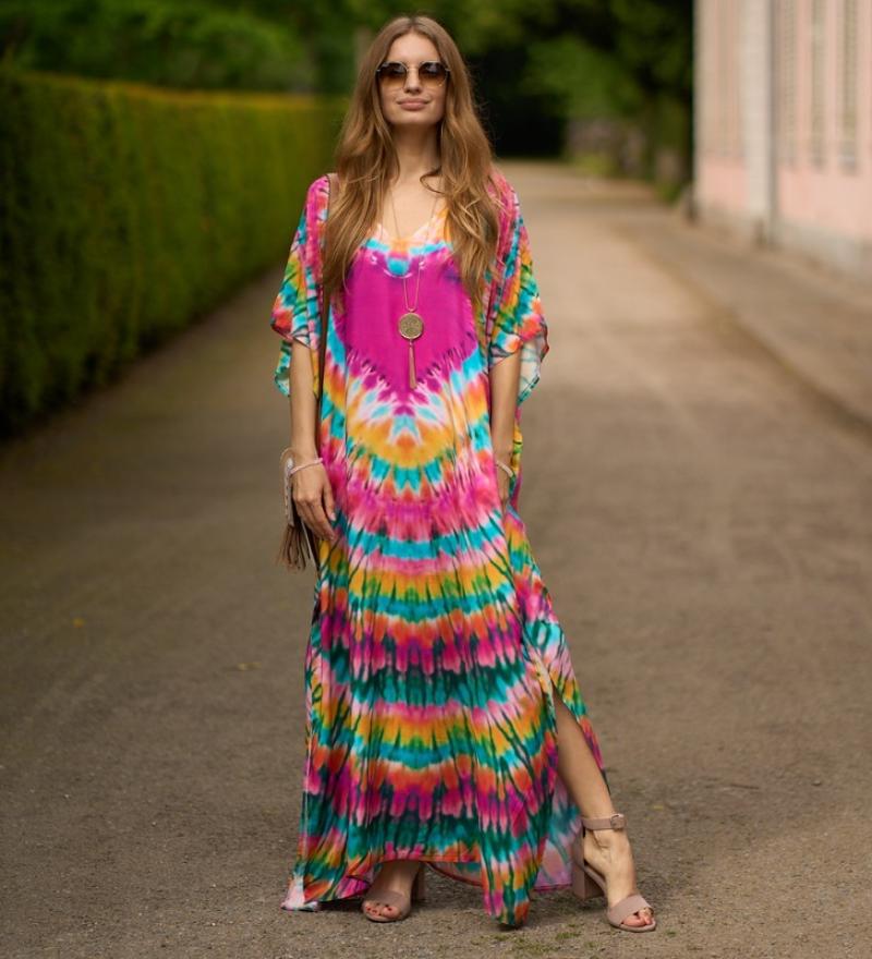 Rayon Positioning Printing Beach Cover up Loose Vacation Dress Beach Cover Up Colors Bella Mia