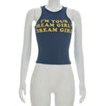 Women Clothing Summer Solid Color Letters Offset Printing Thread Sleeveless Vest Cropped Short Top