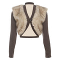 Autumn Winter Women Clothing Sexy Cropped Ultra Short Contrast Color Plush Stitching Small Cardigan Coat for Women Bella Mia