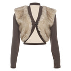 Autumn Winter Women Clothing Sexy Cropped Ultra Short Contrast Color Plush Stitching Small Cardigan Coat for Women Bella Mia