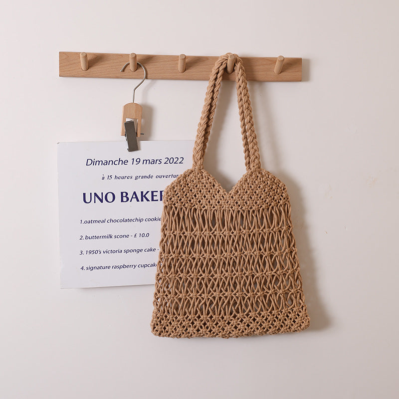 Hollow Out Cutout One Shoulder Cotton Thread Woven Bag Floral Straw Bag Vacation Beach Bag Women Bag Bella Mia