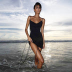 Spring Women Clothing Sexy Swing Collar Backless Solid Color Drawstring Lace Slim Fit Dress Bella Mia