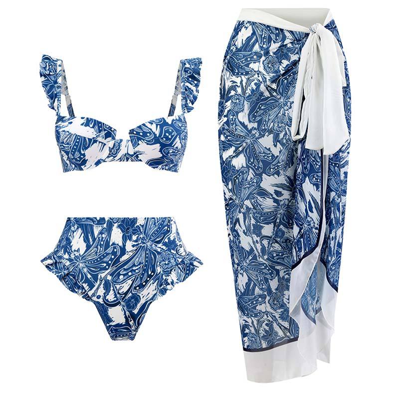 Retro Split Swimsuit Three Piece Set Swimsuit Lace Up Beach Skirt Bella Mia