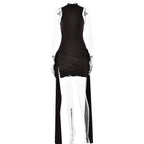 Spring Dress Sexy Solid Color round Neck Sleeveless Hip Bag Lace Bella Mia