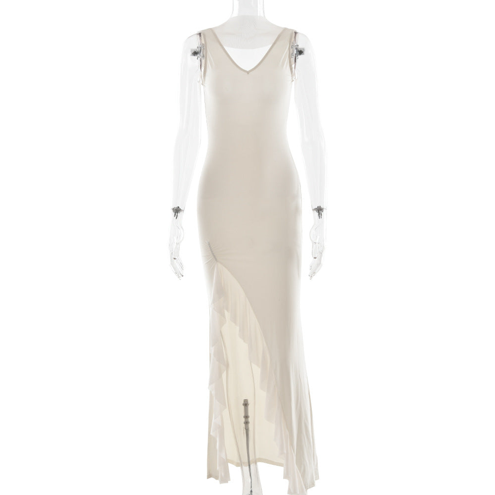 Summer Elegant Ribbon Women Dress Sexy Backless High Slit Ruffled Slim Dress Bella Mia