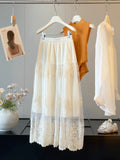 French Hollow Out Cutout Chain Link Fence Yarn Women Summer Elastic High Waist Slimming A line Drape Large Swing Skirt