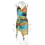 Women Clothing Summer Printing Sexy Backless Lace up Dress Bella Mia