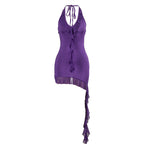 Summer Solid Color Sleeveless Halter Lace Up Wooden Ear Mesh Stitching Women Dress Bella Mia