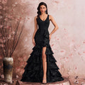 Long Elegant Oblique Shoulder Elegant Cocktail Party Dinner Dress Luxury Split Bridesmaid Graduation Dress Tiered Dress Women Bella Mia