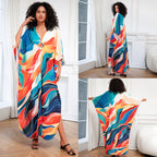 Positioning Print Holiday Loose plus Size Robe Beach Cover up Dress Bikini Cover-up Women's Clothing Bella Mia