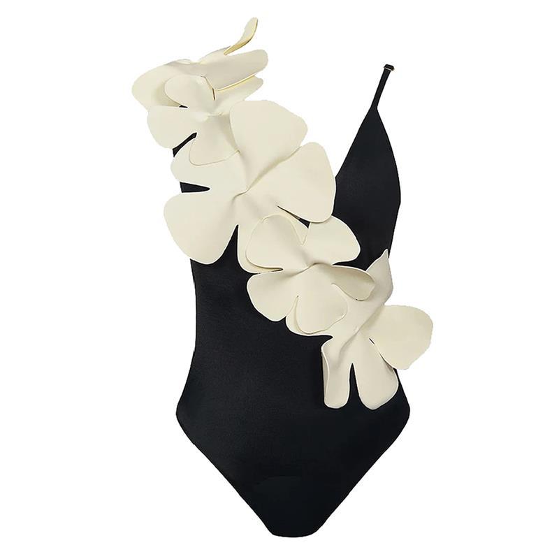 Three Dimensional Floral Design Solid Color Sexy Slimming One Piece Women Swimsuit Bella Mia
