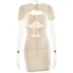Sexy Hollow Out Cutout Sleeveless Hip Dress Elegant Floral Decorative Pleated Dress Summer Bella Mia