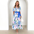 Printing Bohemian Dress Spring Summer Short Sleeves Belt a Word Dress Ladies Bella Mia