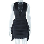 Sexy Deep V Plunge neck Sleeveless Sheath Hip Irregular Asymmetric Dress Trendy Women Dress Bella Mia