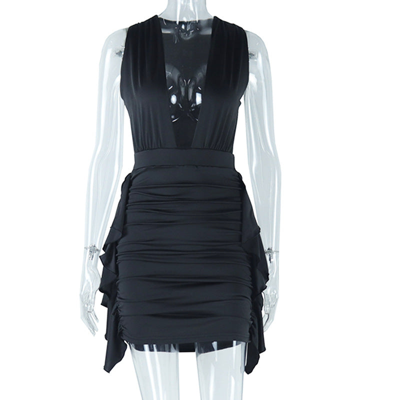 Sexy Deep V Plunge neck Sleeveless Sheath Hip Irregular Asymmetric Dress Trendy Women Dress Bella Mia