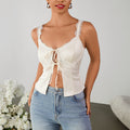 Matte High Elastic Stitching Lace Hollow Out Cutout Small Top Sexy Backless Lace up Short Strap Top Bella Mia