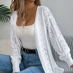 Early Autumn Casual Hollow Out Cutout out Lantern Long Sleeve Cardigan Sweater Mid Length Coat Women Clothing Bella Mia