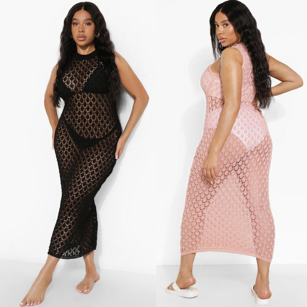 Sleeveless Knitted Maxi Dress Holiday Casual Beach Bikini Cover 3 Colors Bella Mia
