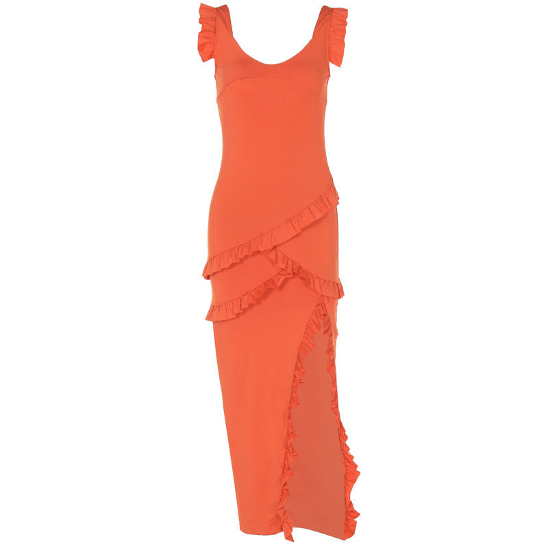 Summer Dress U Collar Wooden Ear Slim Fit Backless Dress Women Bella Mia