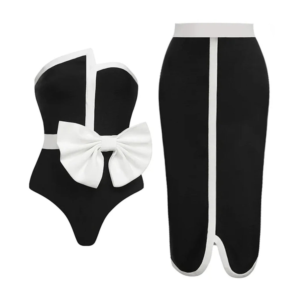One Piece Swimsuit Women Skinny Slimming Spring Swimsuit Set Chiffon Dress Bella Mia
