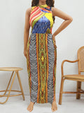 plus Size Women Women Clothing Summer Retro Mixed Color Printing Random Non Positioning Split Tied Dress Bella Mia