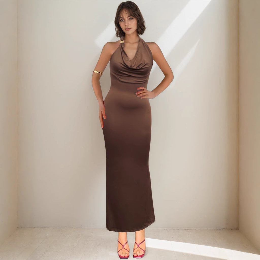 V neck Elegant Halter Dress Women Summer High Grade Sexy Sheath Dress Bella Mia