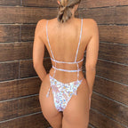 Swimsuit Women Sexy Ribbon Stitching Lace Strap Printing Bikini