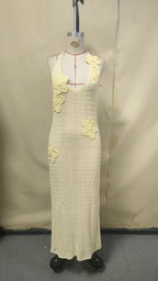 Sexy Hollow Out Cutout Floating Floral Halter Backless Sleeveless Casual Vacation Beach Dress Bella Mia