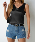 Women Spring Summer Satin Vest V neck Casual Camisole Sleeveless Shirt Summer Bella Mia