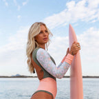 Swimwear Solid Color Printed Patchwork Long Sleeves Surfing Suit Sexy Open Back Swimsuit Women Swimsuit Bella Mia