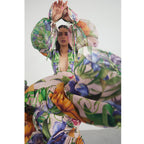 V Neck Bubble Long Sleeve Printed One Piece Swimsuit Women Bella Mia