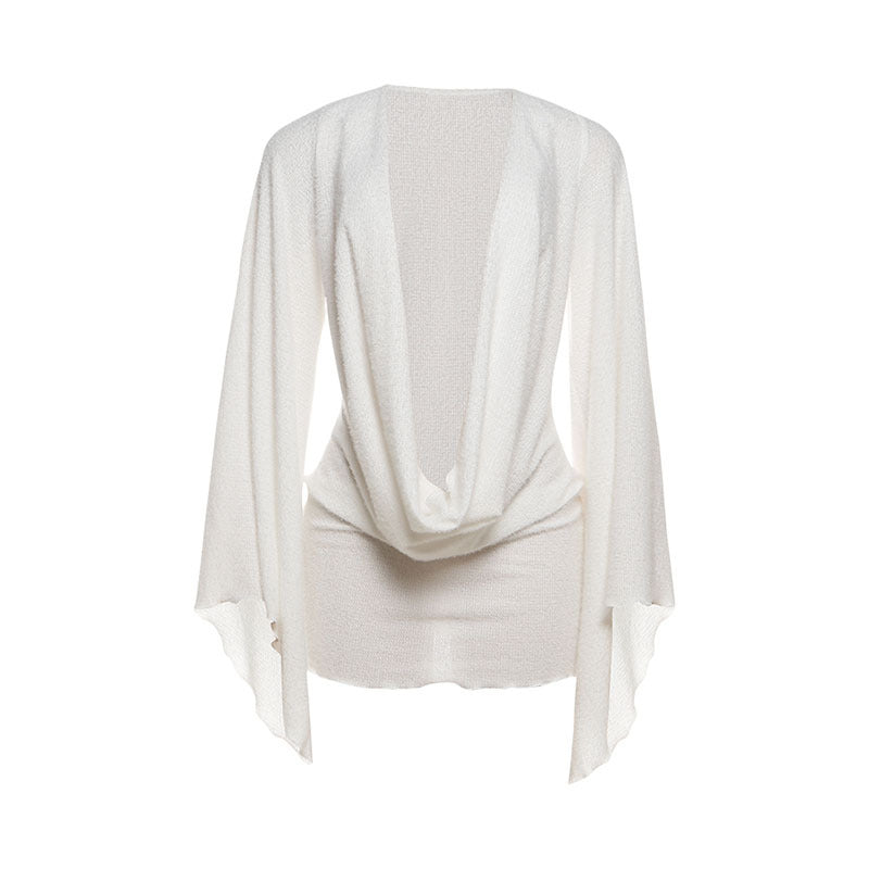 Autumn Winter Sexy Swing Collar Bell Sleeve Solid Color Sheath Short Bella Mia