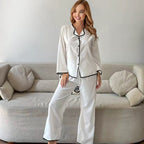 Fall Modal Color Contrast Patchwork Home Wear Women Long Sleeved Trousers Comfortable Pajamas Bella Mia