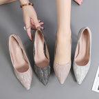 Korean Cocktail High Heels Metal Heel High Heel Low Cut Pointed Shining Sequin Cloth Pumps Bella Mia