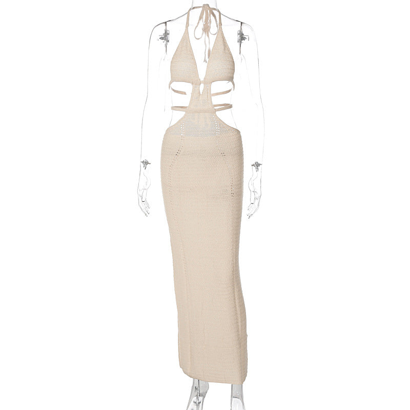 Sexy Pure Want to Hang Neck Wrapped Chest Hollow Out Stitching Lace up Dress for Women Bella Mia