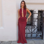 Women Clothing Spring Summer Sexy Lace Stitching Hollow Out Cutout Backless Halter Dress Bella Mia