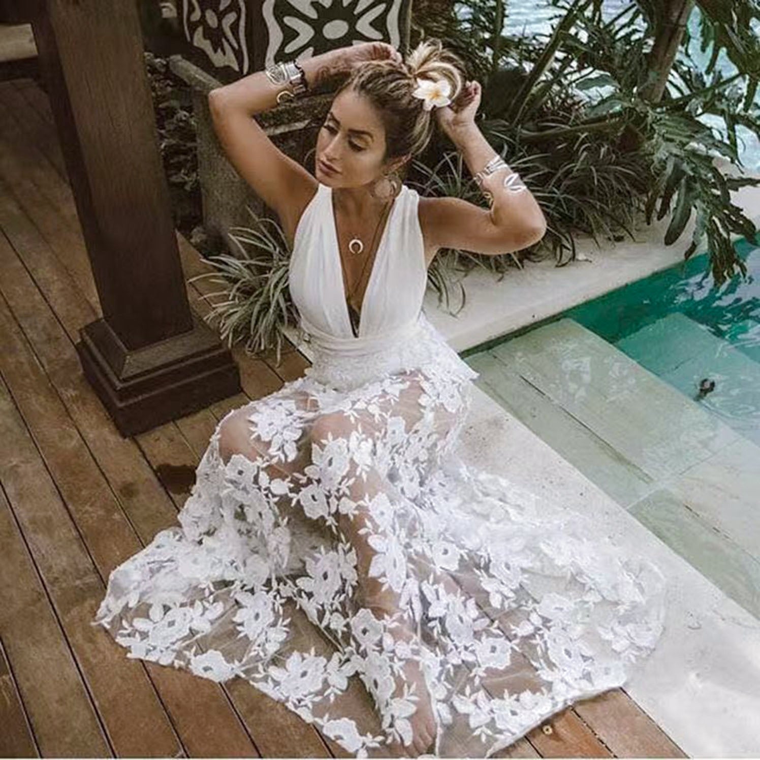 Spring Summer Women Clothes Dress Sexy Lace Cutout Backless Beach Maxi Dress Bella Mia