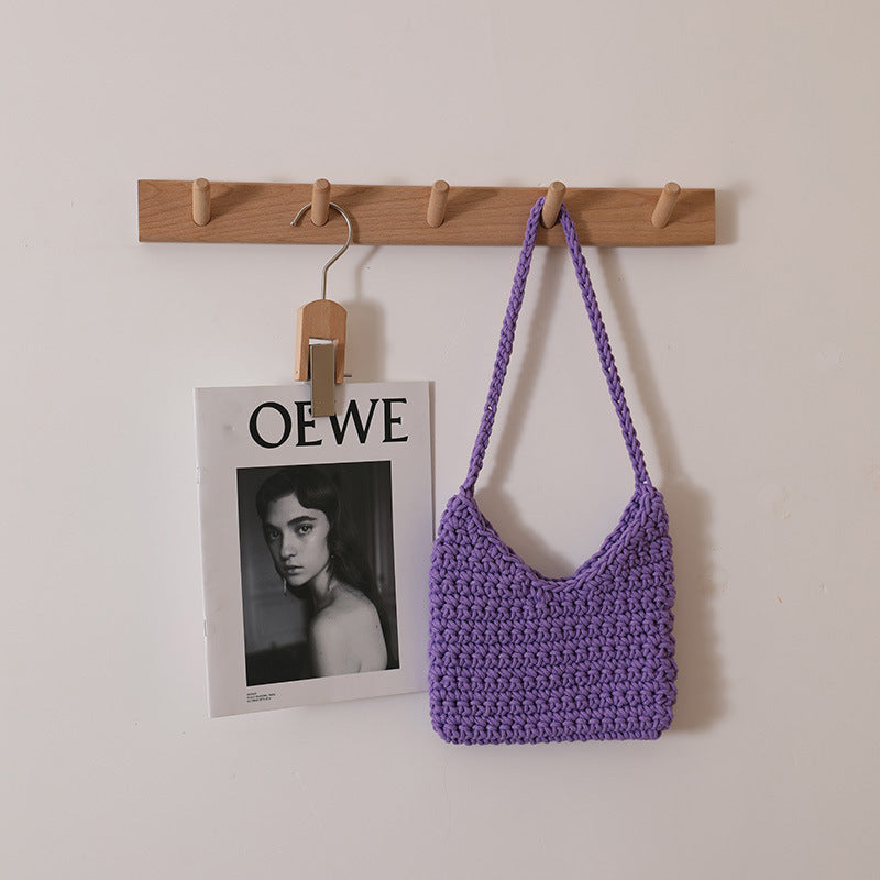 Single Shoulder Cotton Thread Woven Bag Solid Color Single Shoulder Women Bag Casual Underarm Bag Vacation Beach Bag Bella Mia