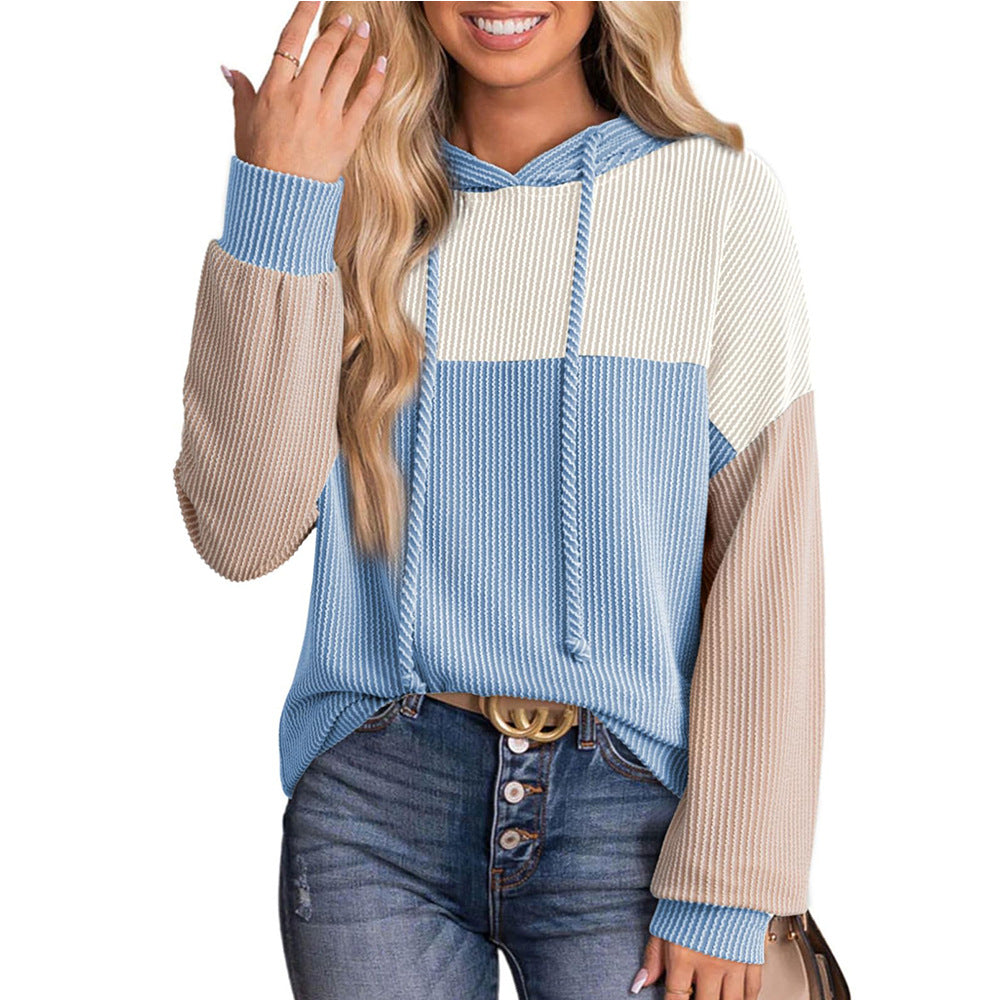 Autumn Winter Twist Strip Color Matching Long Sleeve Hoodie Loose Sweater Bella Mia