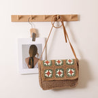Floral Crossbody Straw Bag One Shoulder Flap Woven Bag Vacation Beach Bag Niche Women Bag Bella Mia