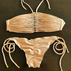 Solid Color Tube Top Strap Pleating Bikini Sexy Split Swimsuit Women Bella Mia