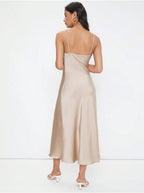 Women Clothing Spring Summer Satin Sling Deep V Plunge neck Slim Solid Color Dress Bella Mia